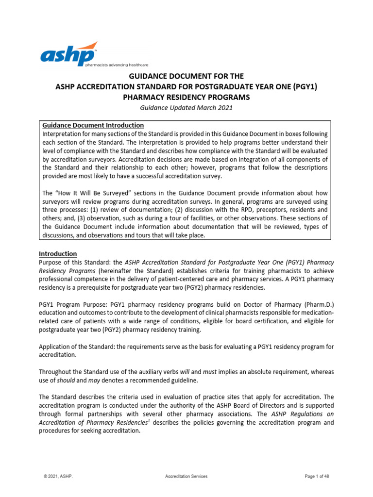 PGY1 Pharmacy Residency Accreditation Guide | PDF | Pharmacist | Pharmacy