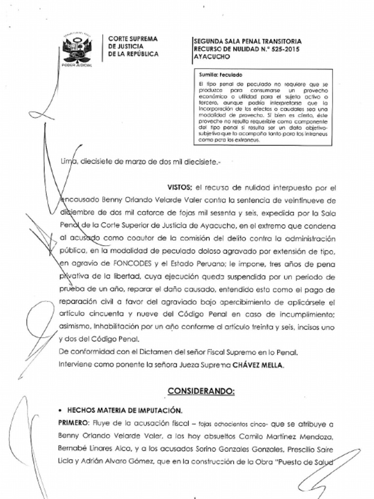 R.N.-525-2015-Ayacucho Consumación Del Delito de Peculado (1) | PDF