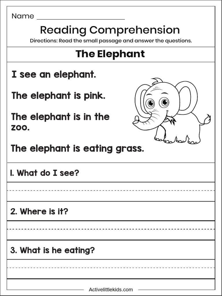 Kindergarten Reading Comprehension Worksheets Pdf Language Arts