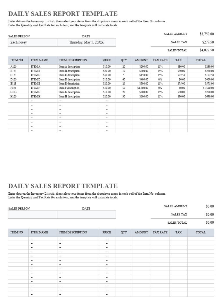 Daily Sales Report Template | PDF | Government Finances | Business
