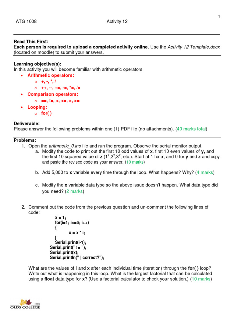 Arithmetic Operators and Loops Activity | PDF | Software Engineering ...