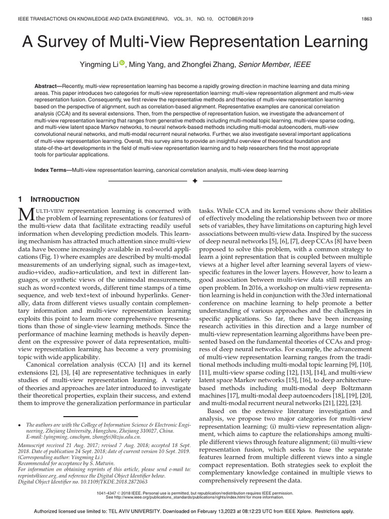 A Survey of MultiView Representation Learning PDF Principal