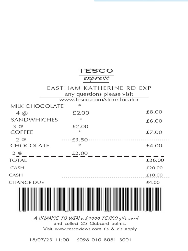 Tesco Receipt Summary - 18/07/23 | PDF