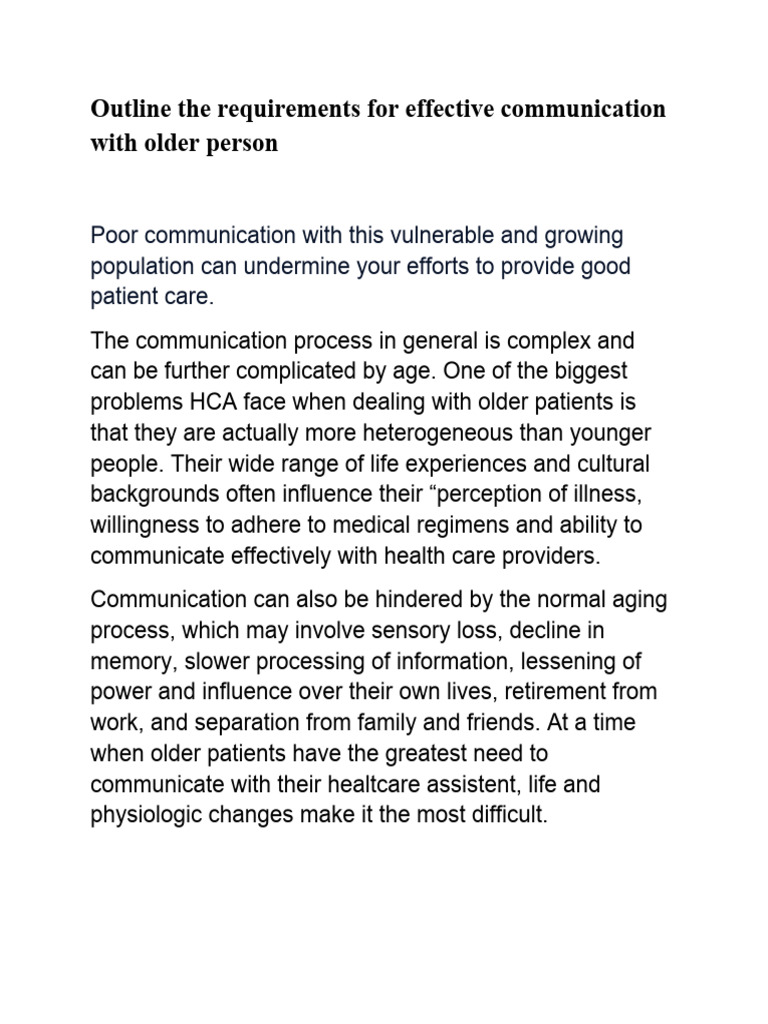 Outline The Requirements For Effective Communication With Older Person ...