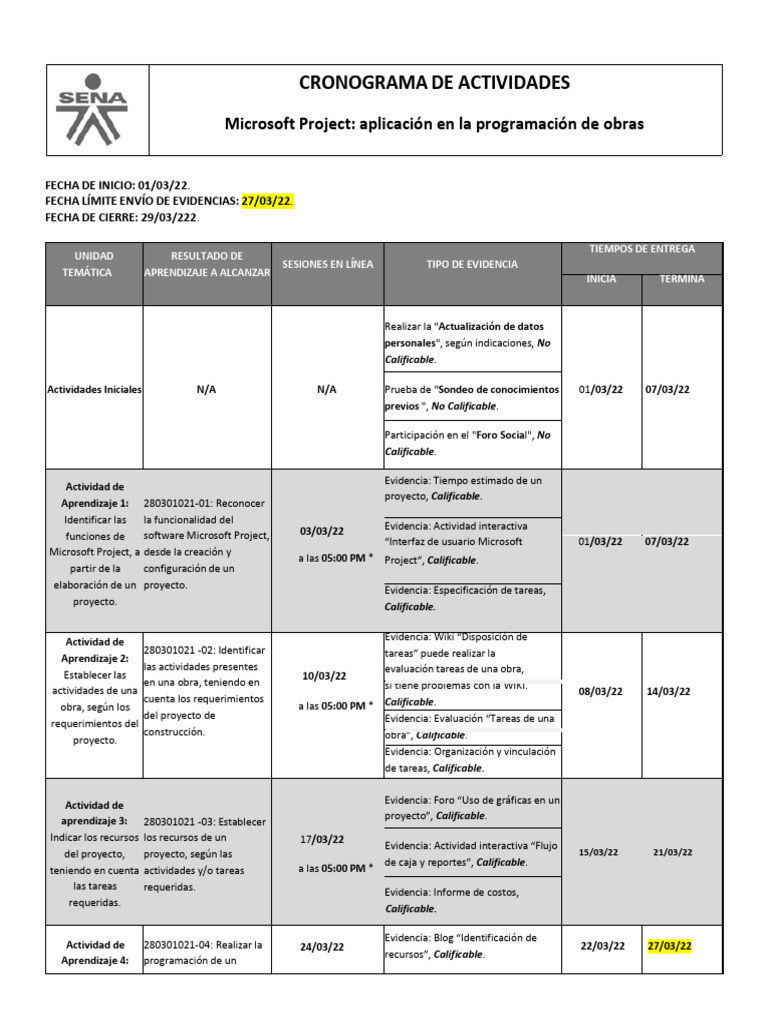 05ncronogramandenactividades 22621ea3b5e41c0 | PDF | Microsoft | Software