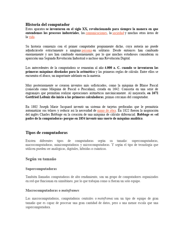 Historia Del Computador | PDF | Algoritmos | Unidad Central de