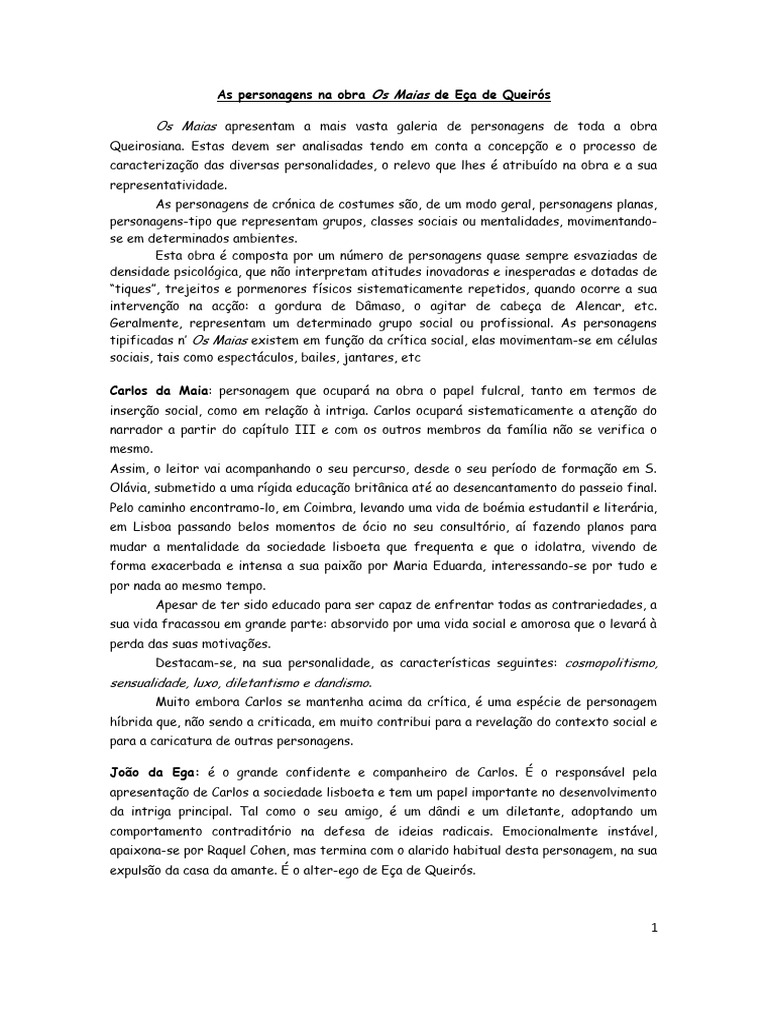 As Personagens Na Obra Os Maias de Eça de Queirós | PDF