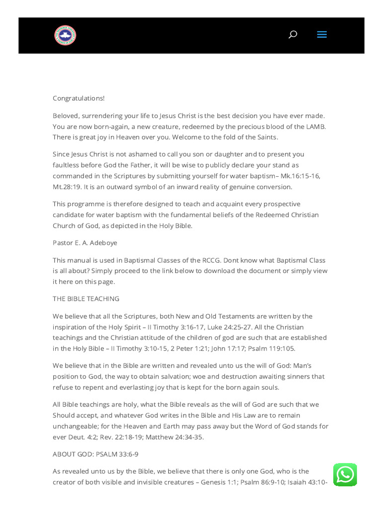 RCCG Baptismal Class Manual 2025 | PDF | Born Again | Jesus