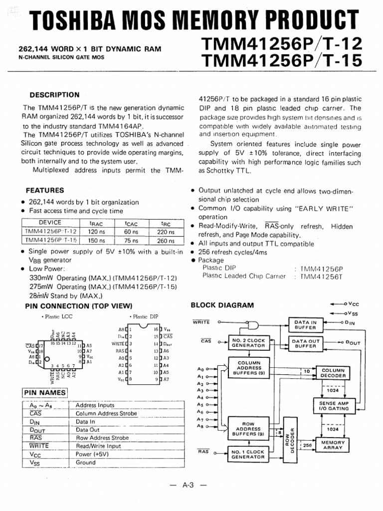 TMM41256P 12 Toshiba PDF Integrated Circuit Electronic Circuits