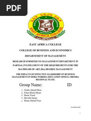 Effective Leadership and Its Impact on Business Management in Doba Woreda