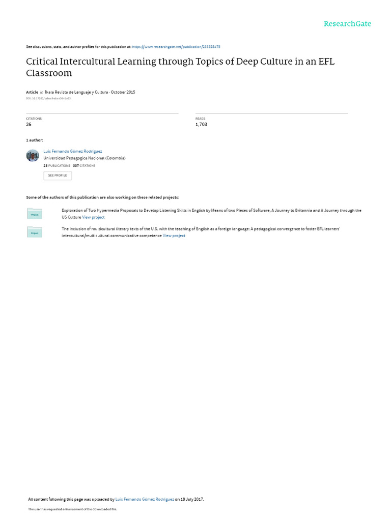 Critical Intercultural Learning Through Topics of | PDF | English As A ...