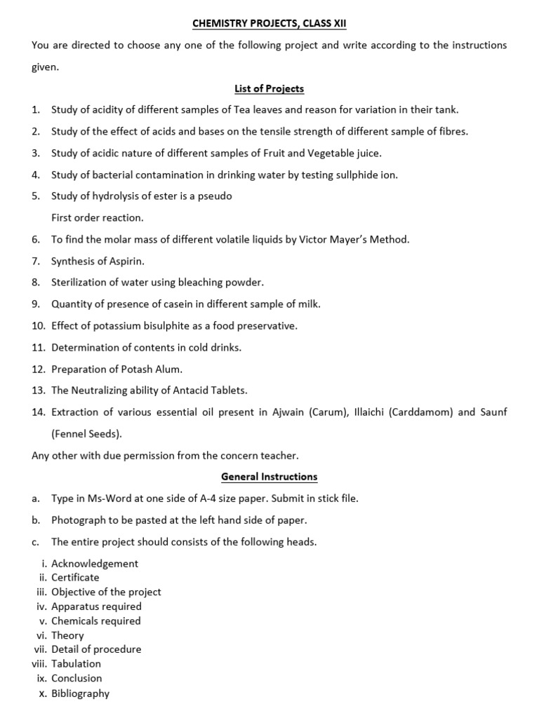 Class 12 Chemistry Project Ideas | PDF | Science & Mathematics