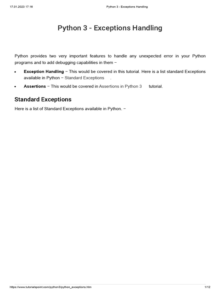 Python 3 - Exceptions Handling | Download Free PDF | Parameter ...