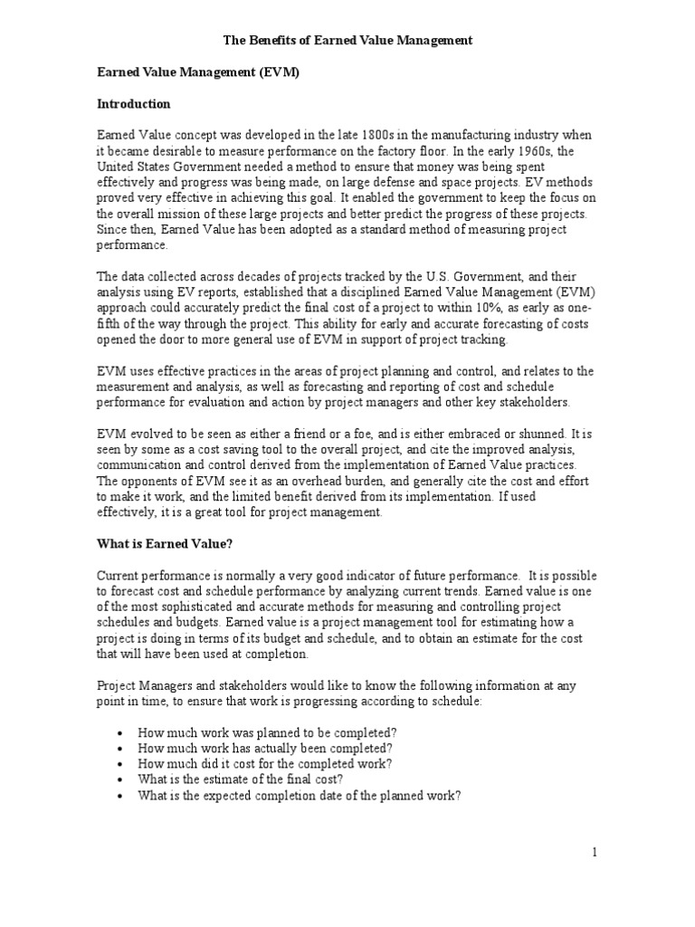 Benefits of Earned Value Management | PDF | Project Management ...