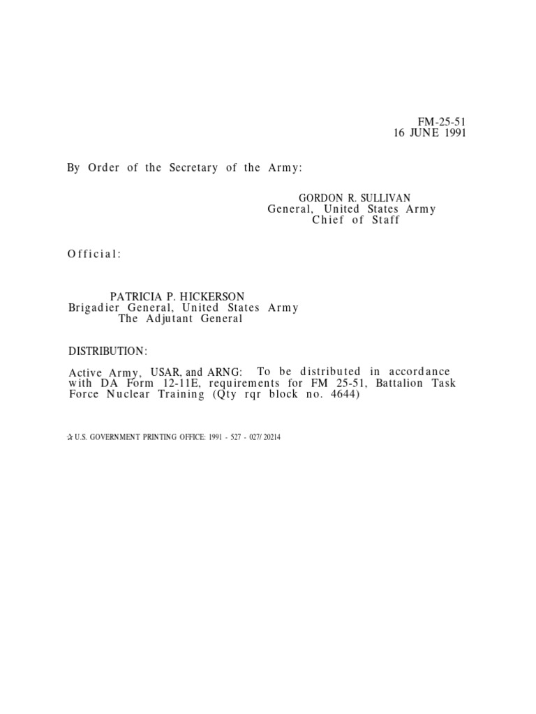 FM 25-51 Battalion Task Force Nuclear Training (1991) | PDF ...