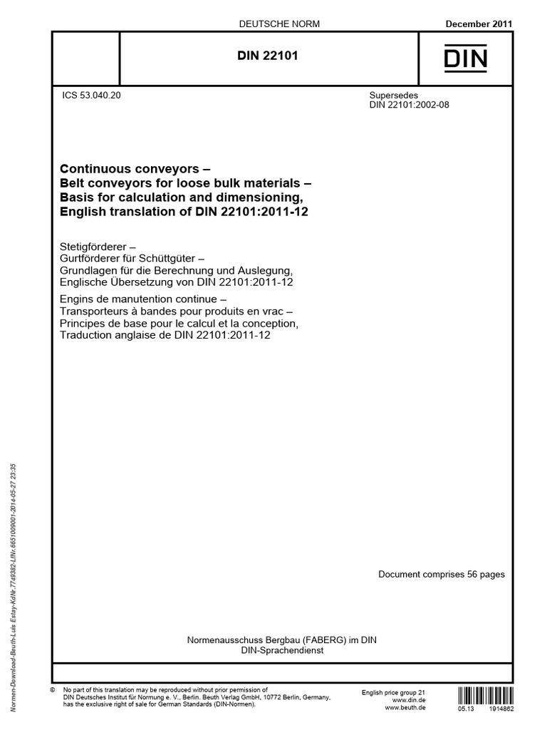 DIN 22101: Belt Conveyor Standards | PDF | Belt (Mechanical) | Applied ...