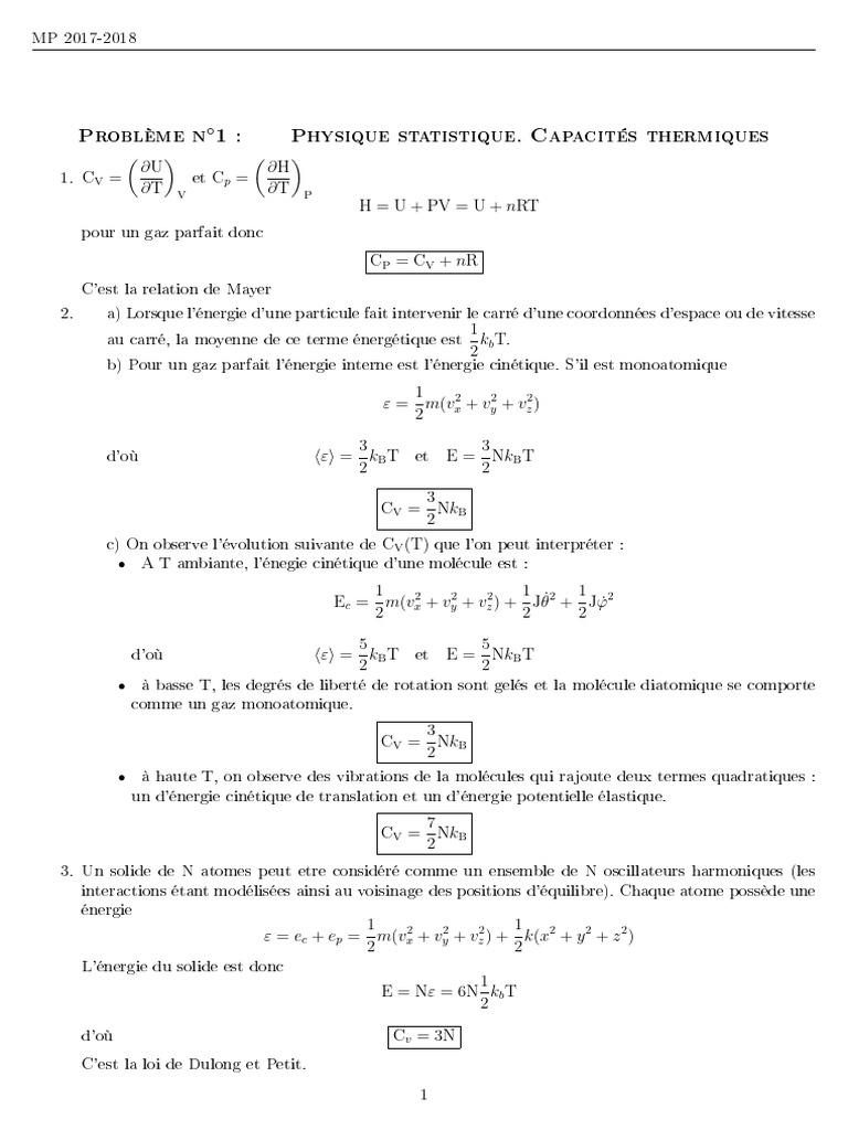 Capacités thermiques en physique statistique | PDF | Métrologie ...