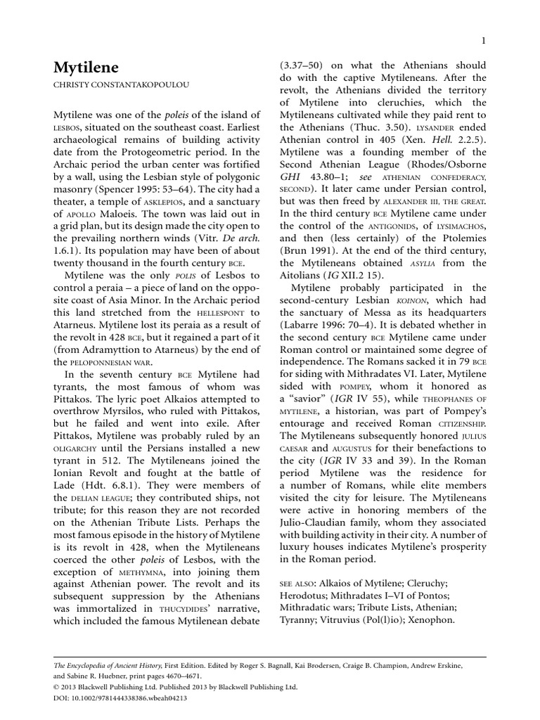 History of Mytilene, Lesbos | PDF | Greco Roman World | Ancient Europe