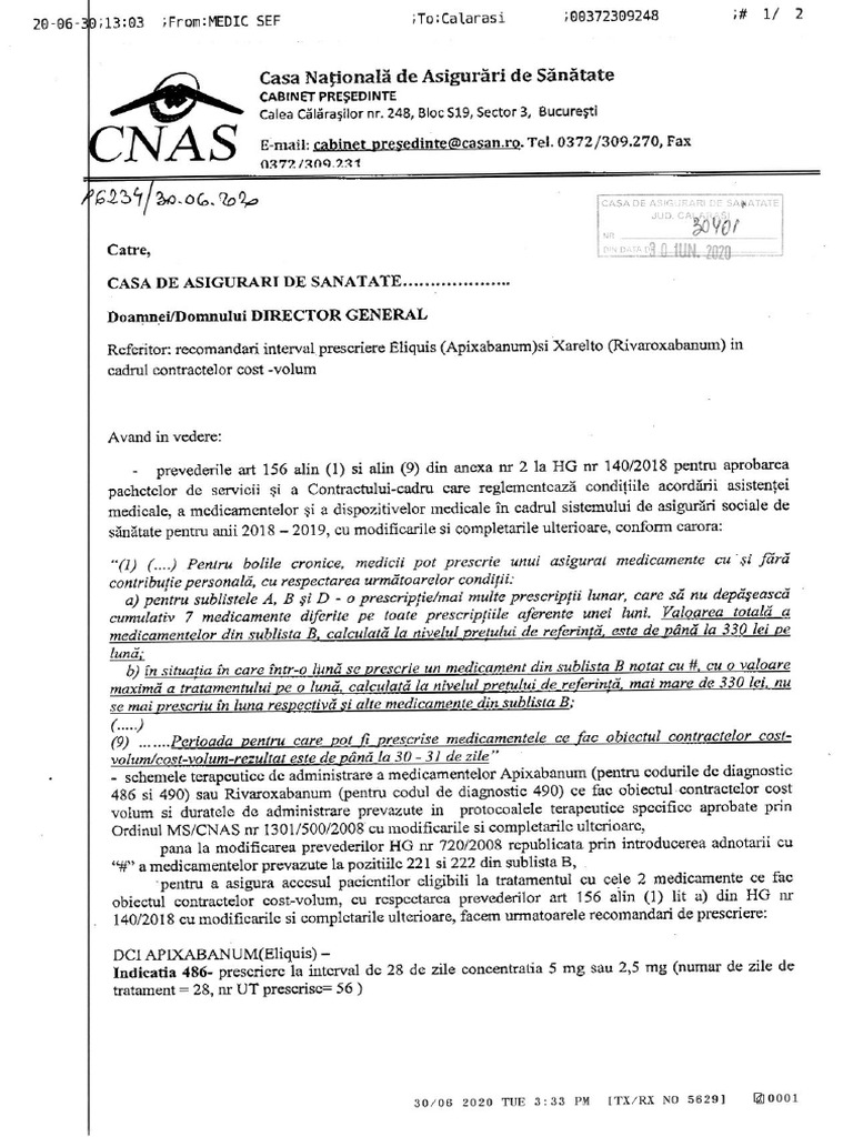 Recomandari interval prescriere eliquis apixabanum si xarelto