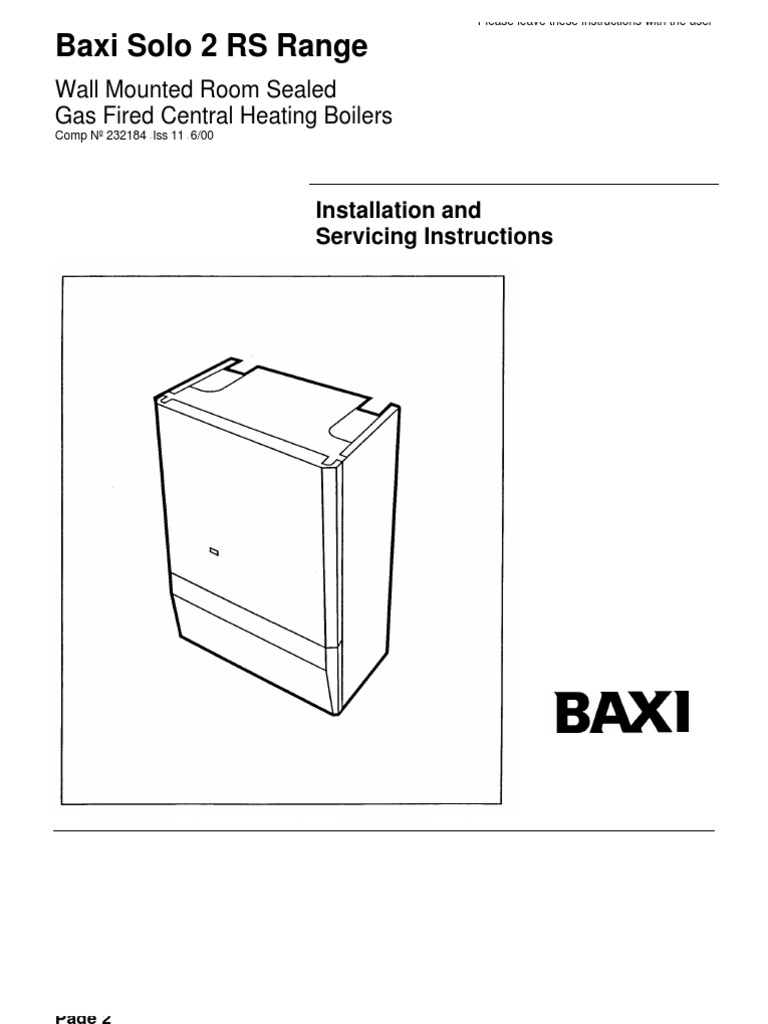 Baxi Solo 2 RS Range Wall Mounted Room Sealed Gas Fired Central