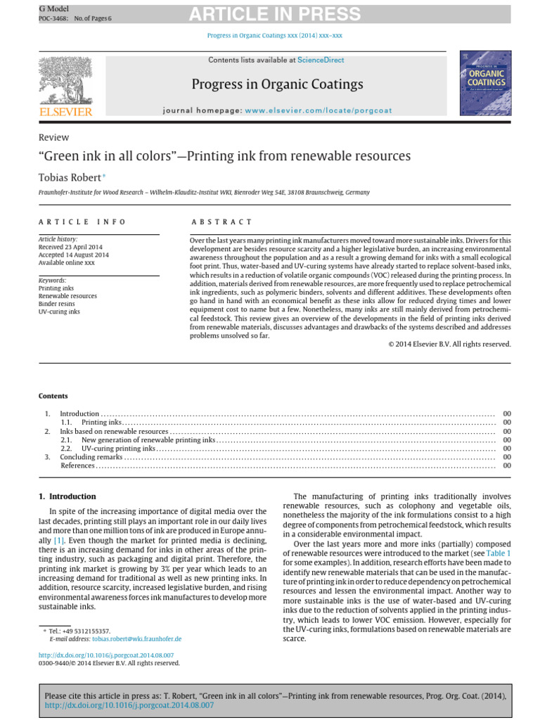 Renewable Resources in Printing Inks | PDF | Ink | Chemical Compounds