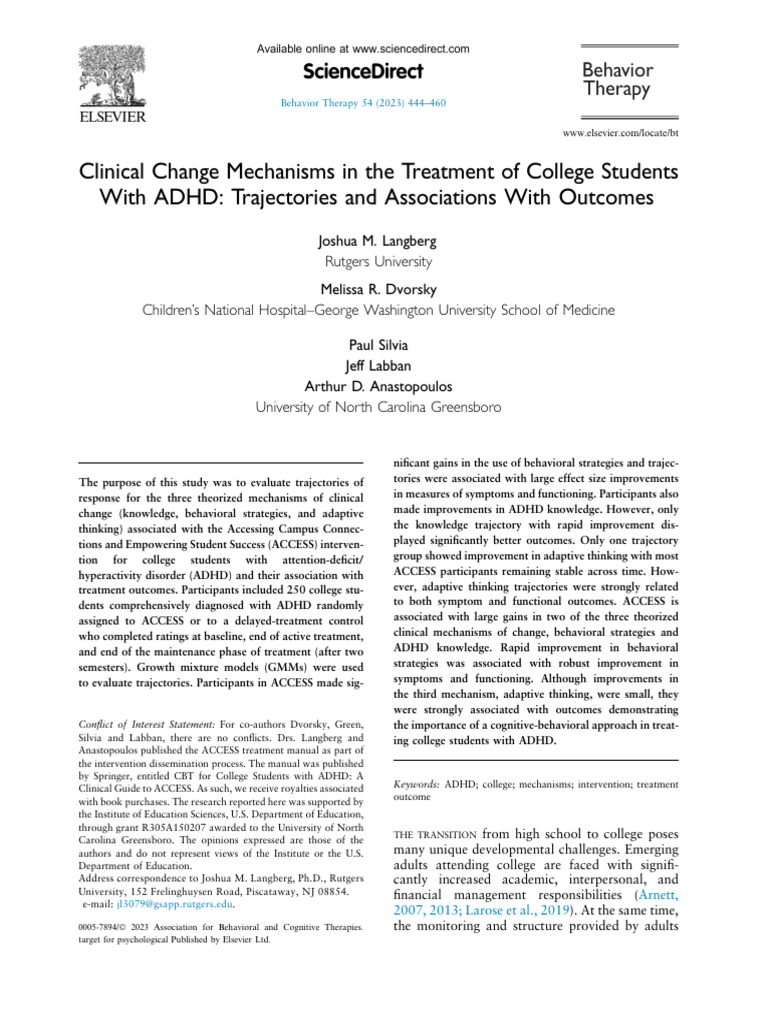01 Clinical Change Mechanisms in The Treatment of College Students ...