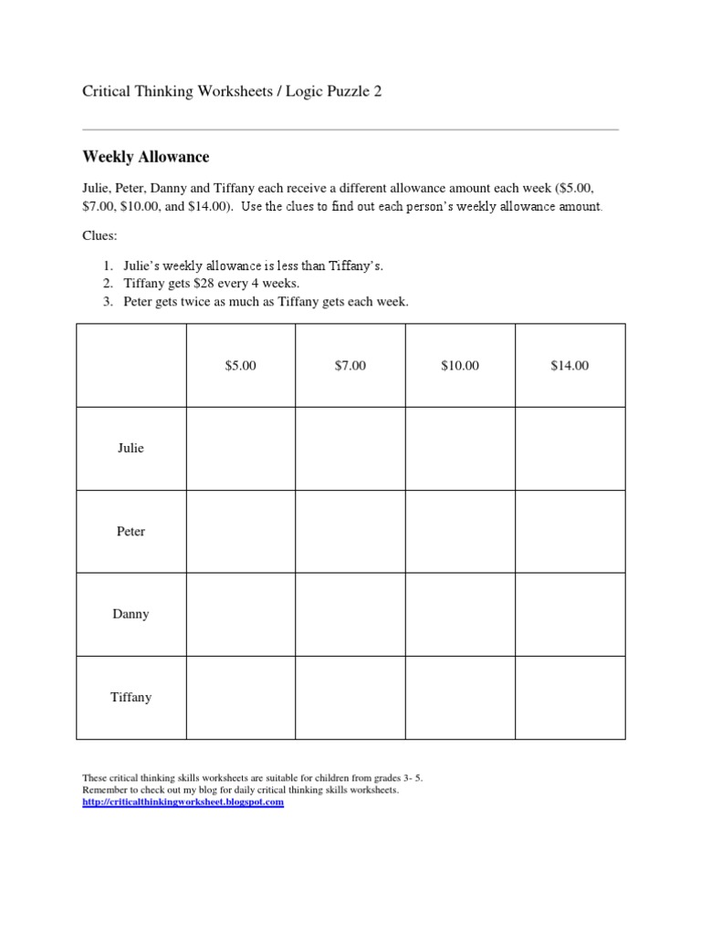 English Critical Thinking Worksheets