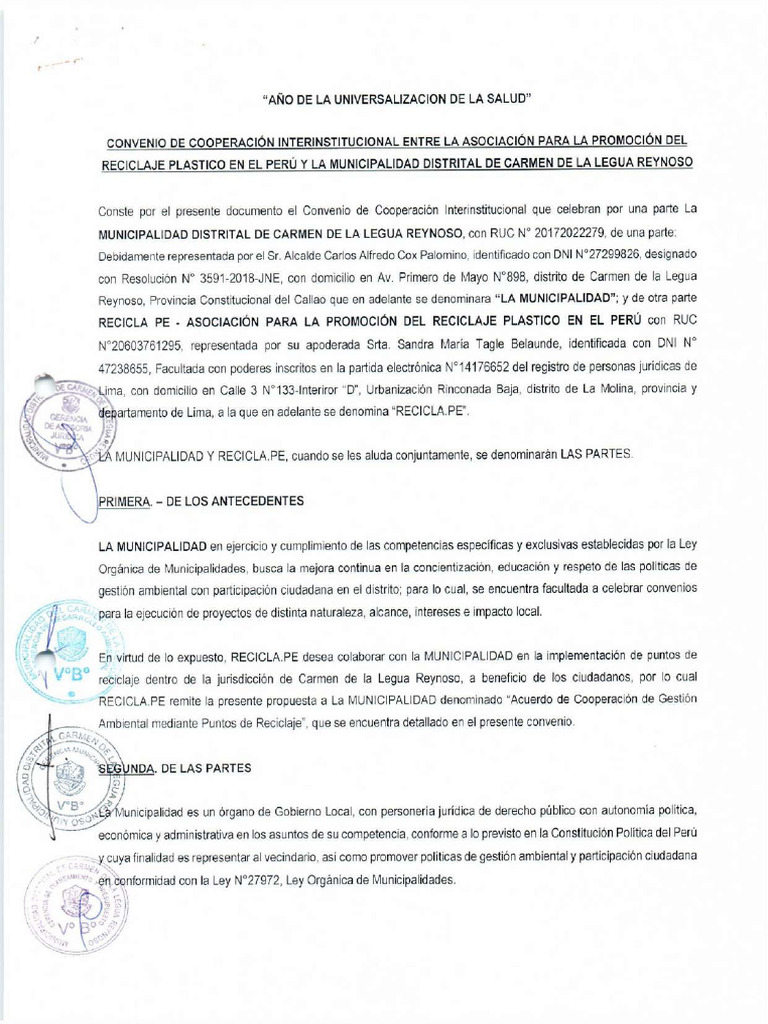 Convenio De Cooperacion Interinstitucional Entre Reciclaje Pe Y La