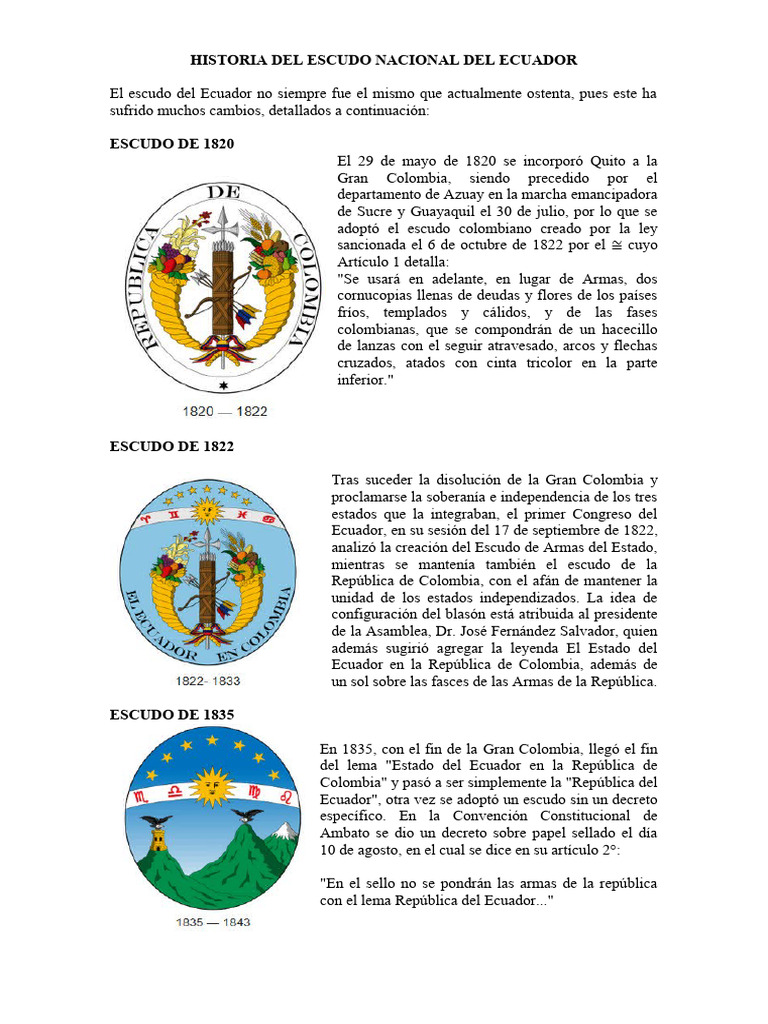 Historia Del Escudo Nacional Del Ecuador Pdf Los Símbolos