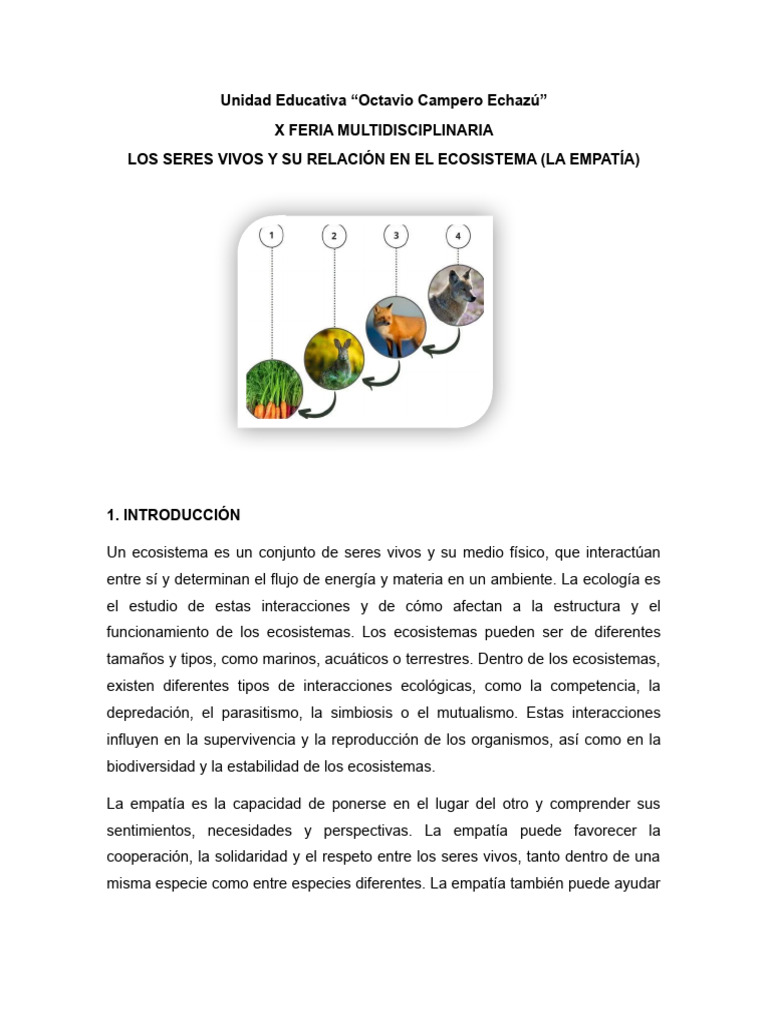 LOS SERES VIVOS Y SU RELACIÓN CON EL ECOSISTEMA | PDF | Red alimentaria ...