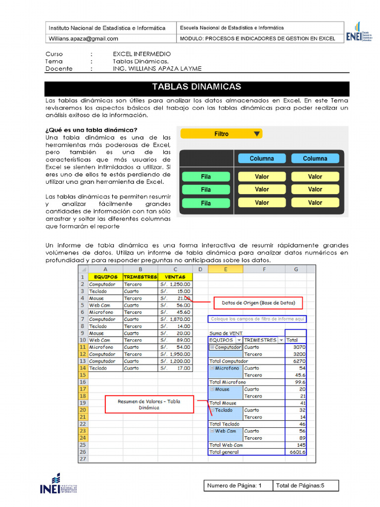 Tablas Dinamicas Excel Intermedio Enei | PDF