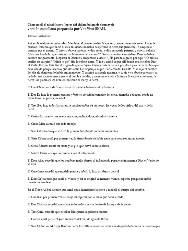 Origen del Uinal en el Chilam Balam | PDF