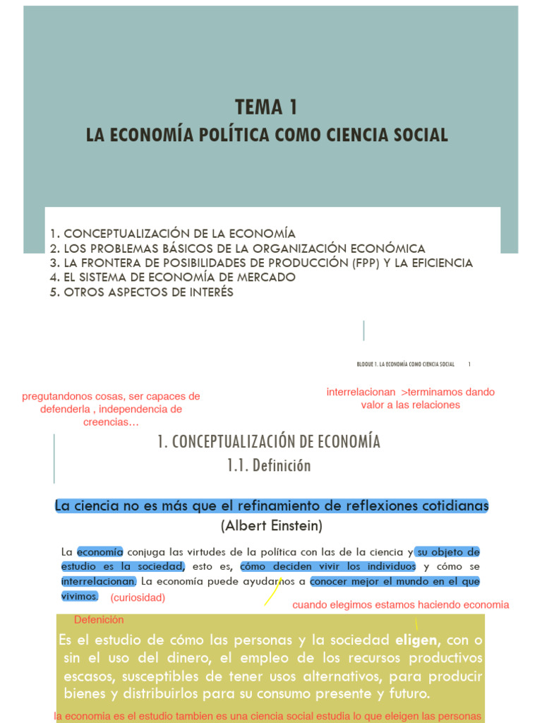 La Economía Como Ciencia Social (Tema 1) PDF Ciencias económicas
