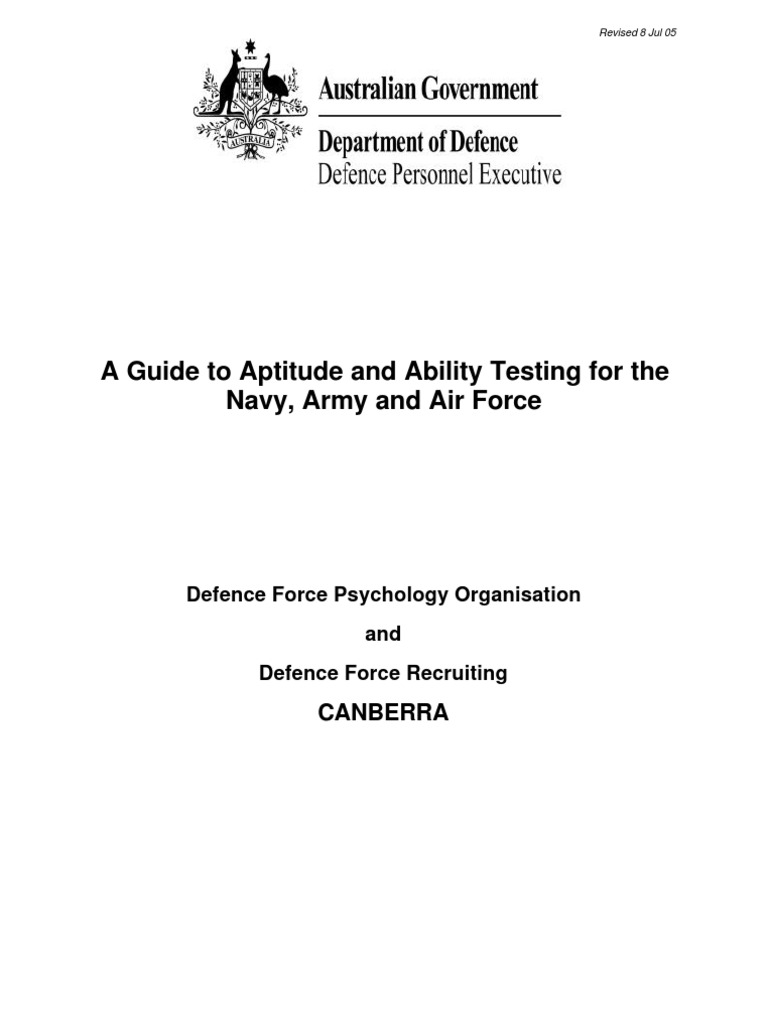Military Aptitude Test PDF Australian Defence Force Test (Assessment)