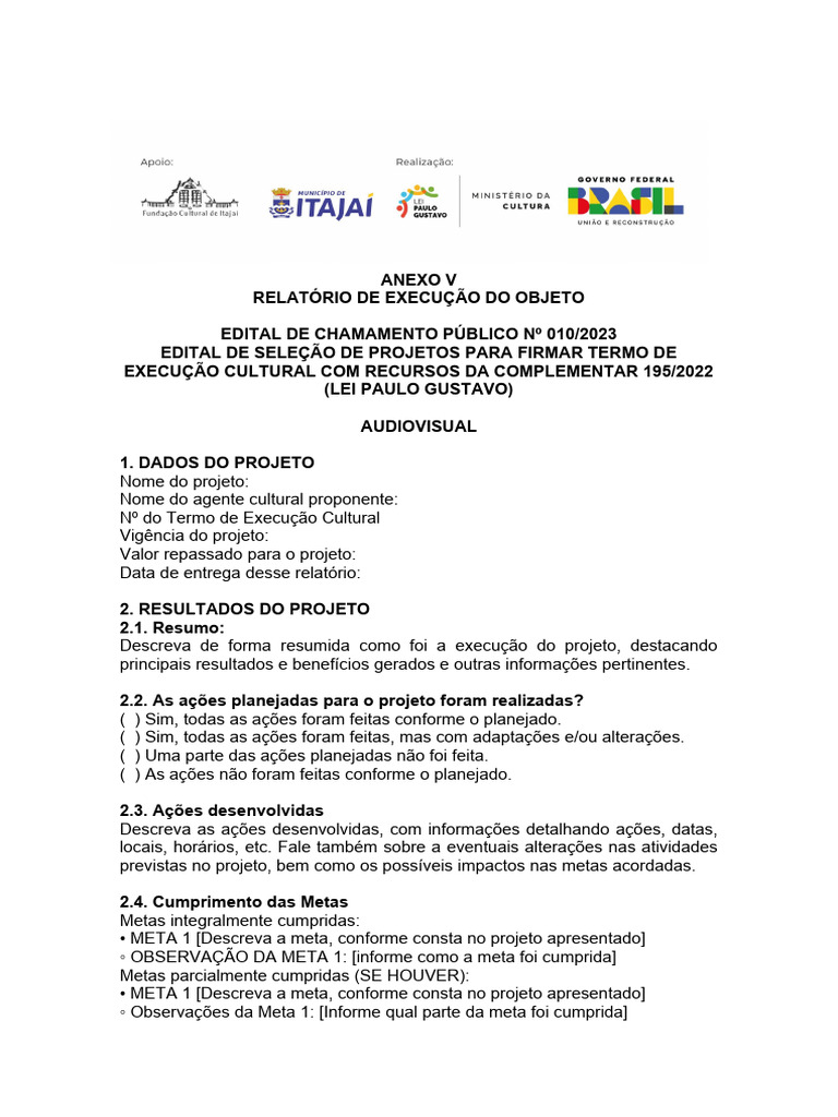 ANEXO V Relatório de Execução Do Objeto | PDF | YouTube