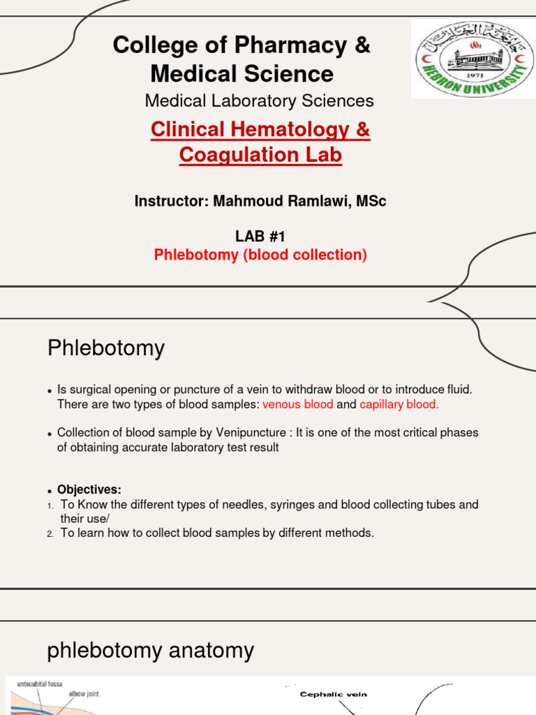 Lab #1 (Phlebotomy) | PDF | Coagulation | Vein