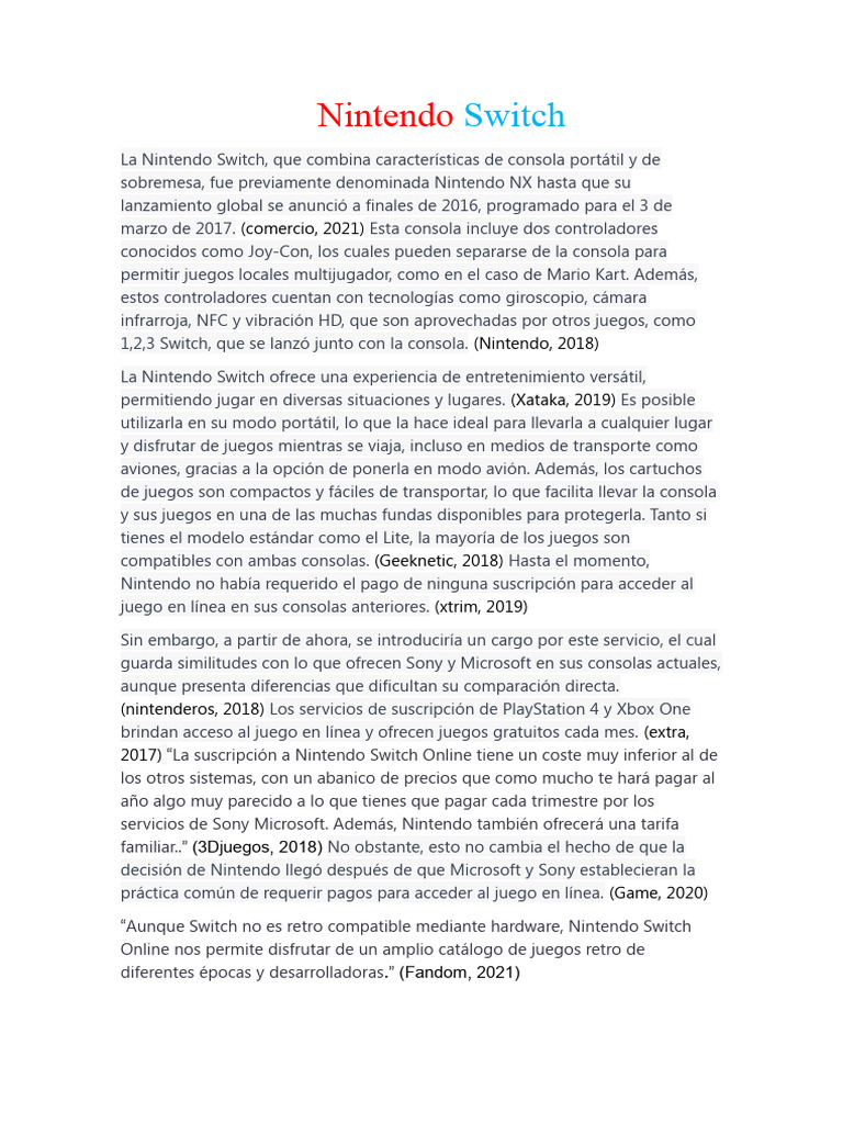 Nintendo Switch: Versatilidad y Suscripción | PDF | Juegos de consolas ...