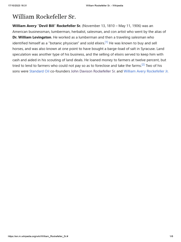 William Rockefeller Sr.: A Controversial Legacy | PDF | Business ...