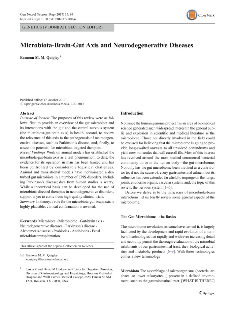 Microbiota-Gut-Brain Axis in Neurodegeneration | PDF | Microbiota ...