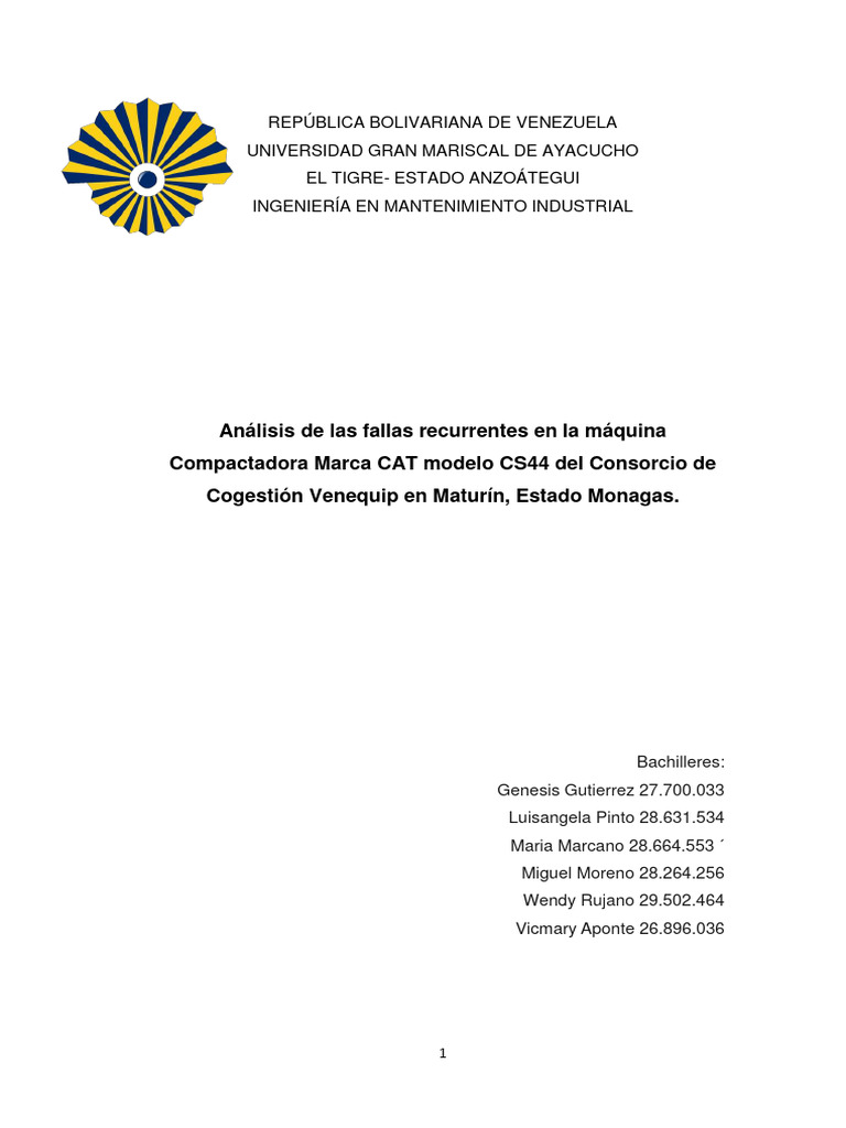 Análisis de fallas en compactadora CAT CS44 | PDF | Rodamiento ...