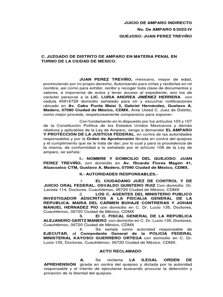 Juicio de Amparo Indirecto | PDF | Derecho Constitucional | Violación