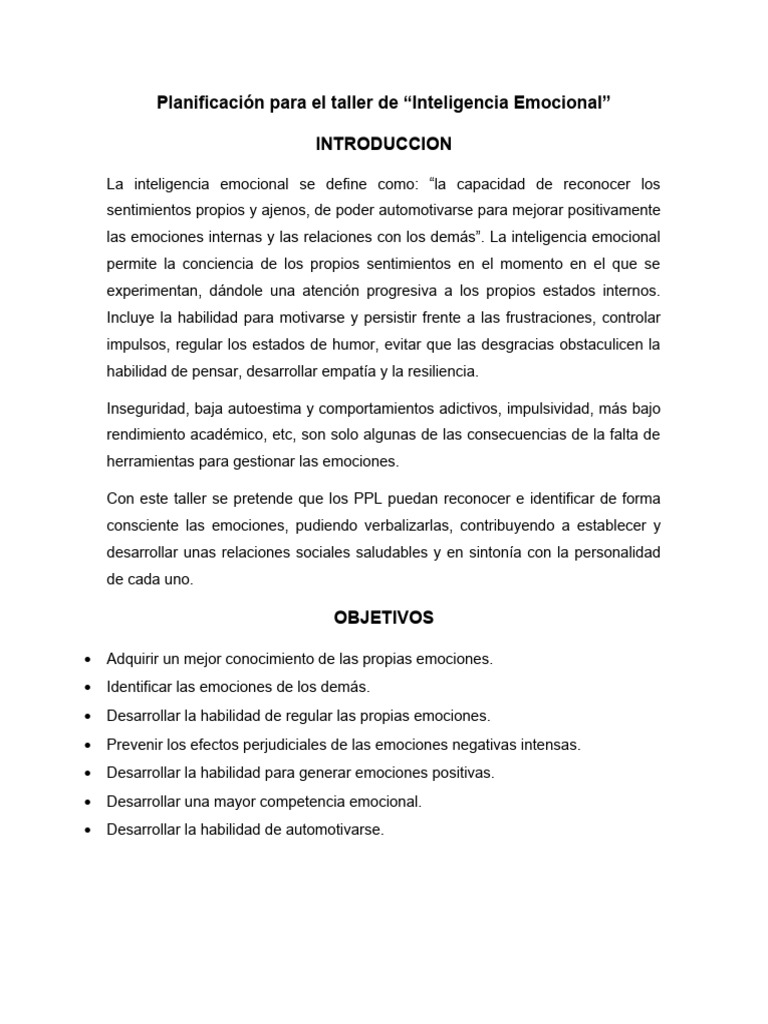 Taller de Inteligencia Emocional en Prisión | PDF | Las emociones ...