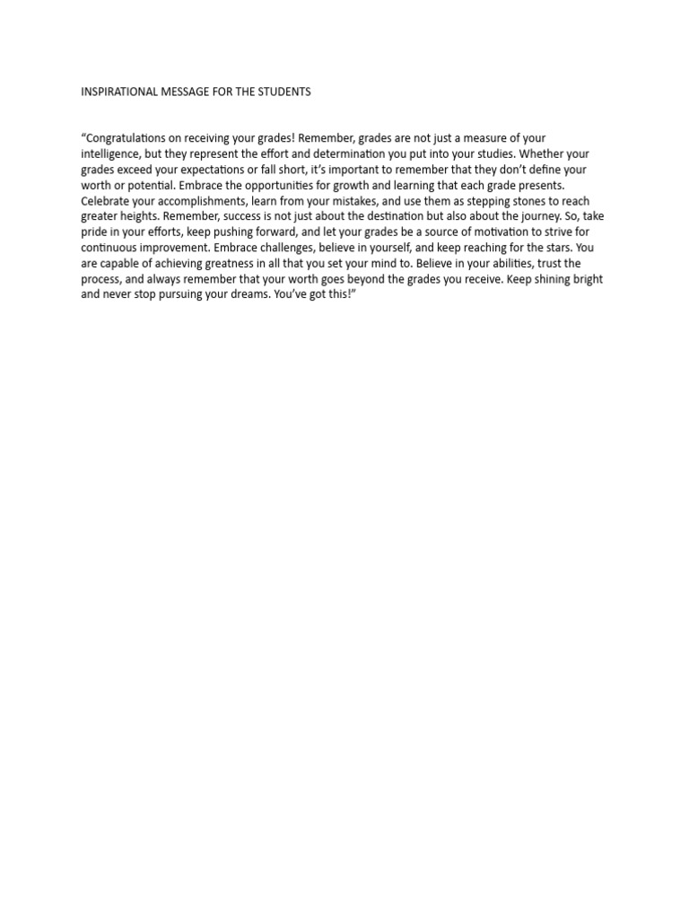 Inspirational Message for Students | PDF | Career & Growth | Self ...