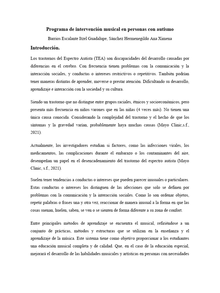 Programa de intervenci n musical en personas con autismo pdf