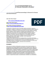 La Hermenéutica y La Fenomenología en La Investigación en Ciencias Humanas y Sociales