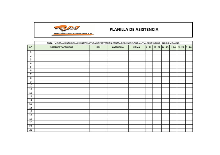 Formato de Planilla de Asistencia | PDF