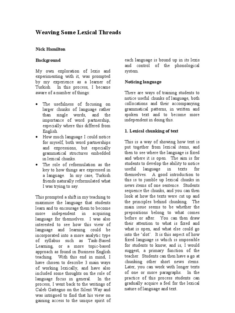 Nick Hamilton-Weaving Some Lexical Threads | PDF | Stress (Linguistics ...