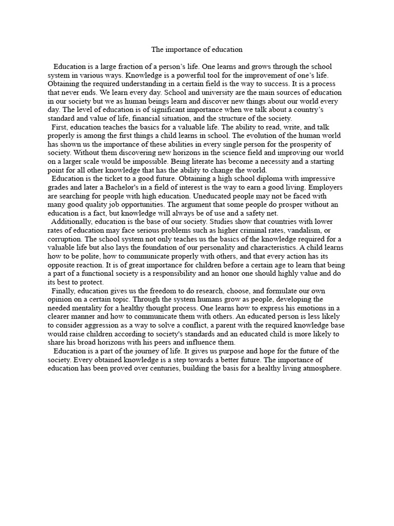 The Importance of Education | PDF | Knowledge | Society