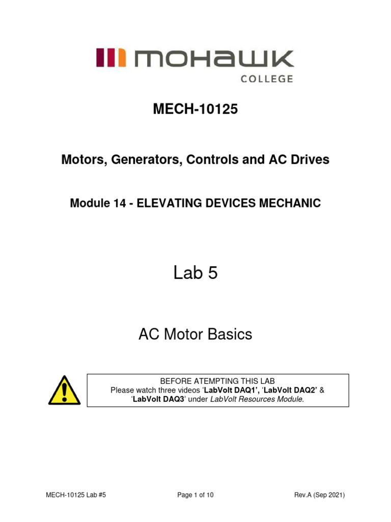 Lab 5 AC Motor Basics PDF Electric Motor Power Supply