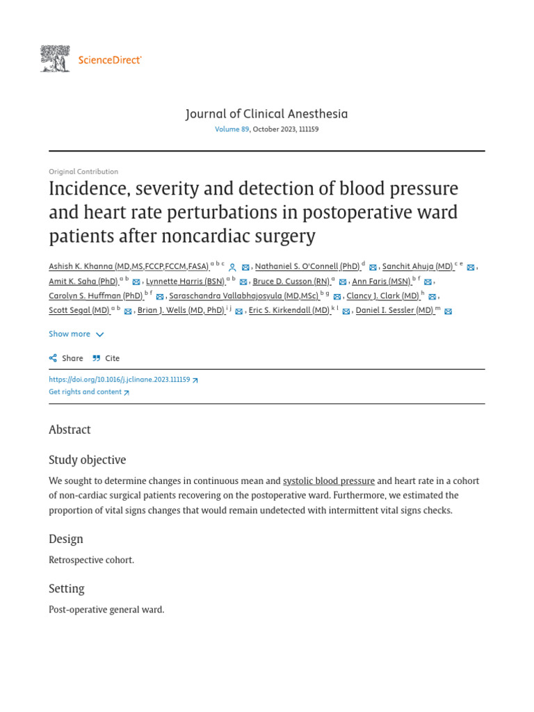 Incidence Severity and Detection of Blood Pressure and Heart Rate